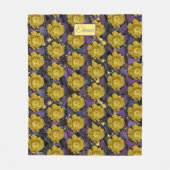 Paarse prikmoes, geelbloemen fleece deken (Voorkant)