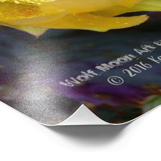 Paarse prikmoes, geelbloemen foto afdruk (Hoek)