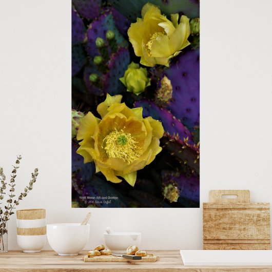 Paarse prikmoes, geelbloemen poster (Keuken)