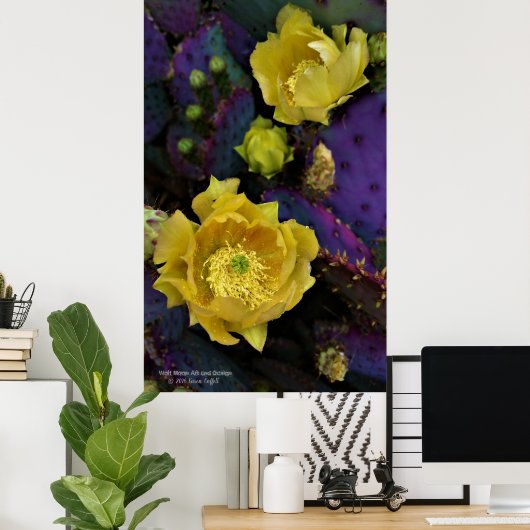 Paarse prikmoes, geelbloemen poster (Thuiskantoor)