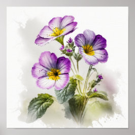Paarse Primrose Flowers Art Print Poster