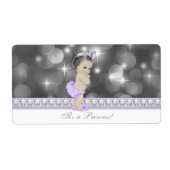 Paarse Princess Baby shower Waterflesetiketten Etiket (Voorkant)