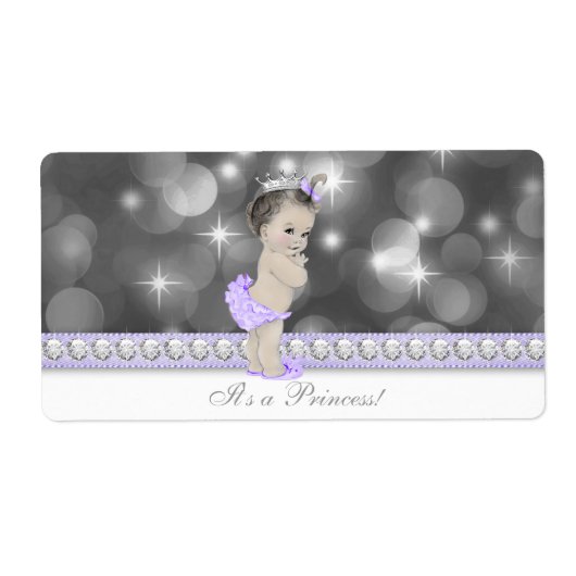 Paarse Princess Baby shower Waterflesetiketten Etiket (Voorkant)