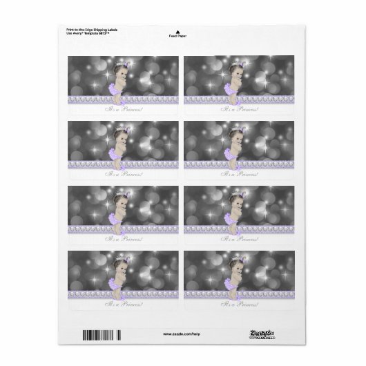 Paarse Princess Baby shower Waterflesetiketten Etiket (Full Sheet)