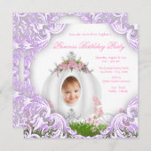 Paarse Princess Carriage Foto Verjaardagsfeest Kaart (Voorkant / Achterkant)