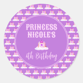 Paarse Princess Castle Verjaardagspapier Bord Ronde Sticker