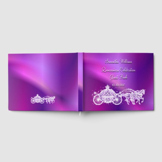Paarse Princess Coach & Horses Quinceañera Gastenboek (Volledig)