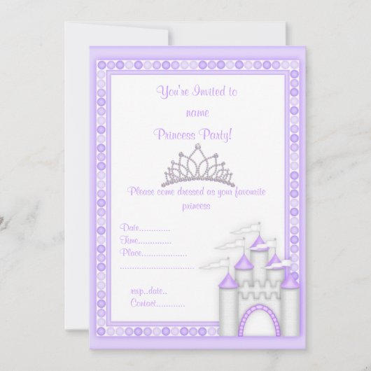 PAARSE PRINCESS PARTIJ-INVITATIE KAART (Voorkant)
