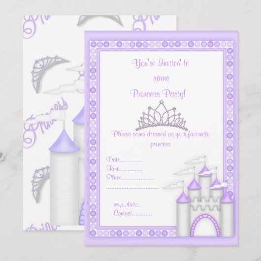 PAARSE PRINCESS PARTIJ-INVITATIE KAART (Voorkant / Achterkant)