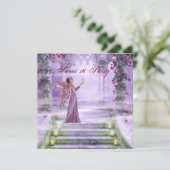 Paarse Princess Red Rose Sweet 16 Party Kaart (Staand voorkant)