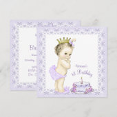 Paarse Prinses 1e Verjaardagsuitnodigingen Kaart (Voorkant / Achterkant)