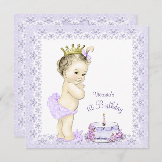 Paarse Prinses 1e Verjaardagsuitnodigingen Kaart (Voorkant / Achterkant)