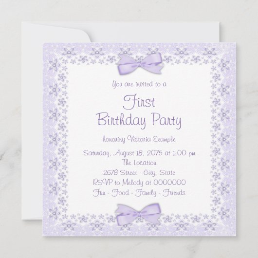 Paarse Prinses 1e Verjaardagsuitnodigingen Kaart (Achterkant)