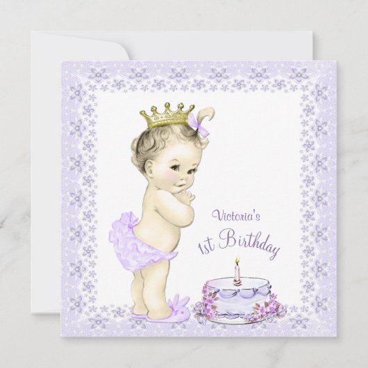 Paarse Prinses 1e Verjaardagsuitnodigingen Kaart (Voorkant)