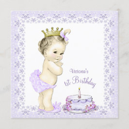 Paarse Prinses 1e Verjaardagsuitnodigingen Kaart