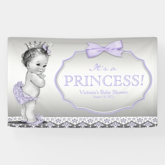 Paarse Prinses Baby Shower Spandoek (Horizontaal)