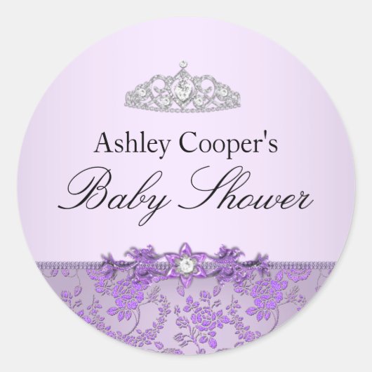 Paarse Prinses Baby Shower Sticker (Voorkant)