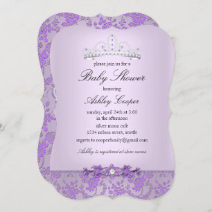 Paarse prinses Baby shower Tiara Kaart