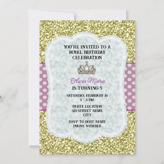 Paarse prinses Birthday Party Invitation Kaart (Voorkant)