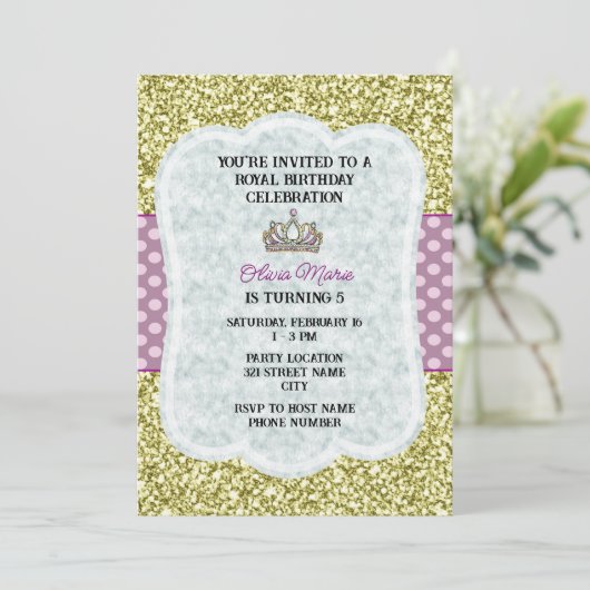 Paarse prinses Birthday Party Invitation Kaart (Staand voorkant)