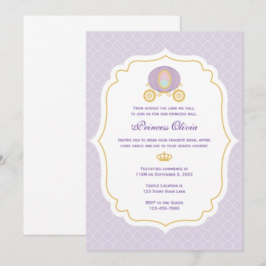 Paarse prinses Birthday Uitnodiging (Voorkant / Achterkant)