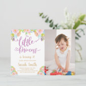 Paarse prinses Birthday Uitnodigingen met foto (Staand voorkant)