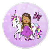 Paarse prinses, Butterfly en Unicorn Keramische Knop (Voorkant)