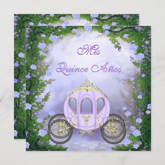 Paarse prinses Carriage Enchanted Quinceanera Kaart (Voorkant / Achterkant)