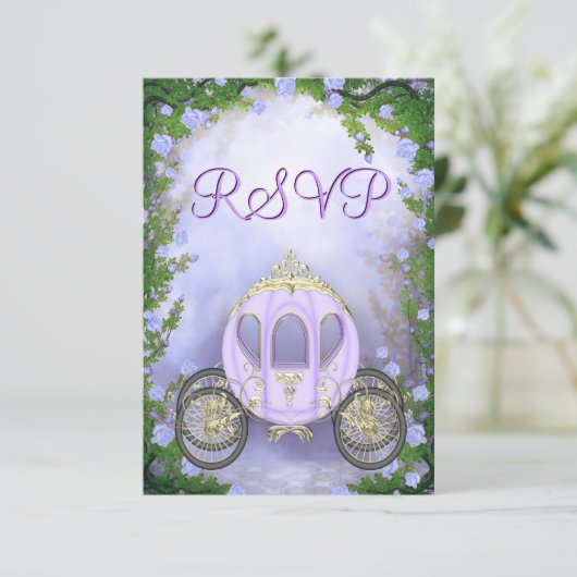 Paarse prinses Carriage Enchanted RSVP Kaartje (Staand voorkant)