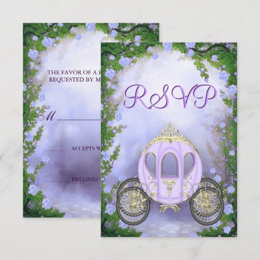 Paarse prinses Carriage Enchanted RSVP Kaartje (Voorkant / Achterkant)