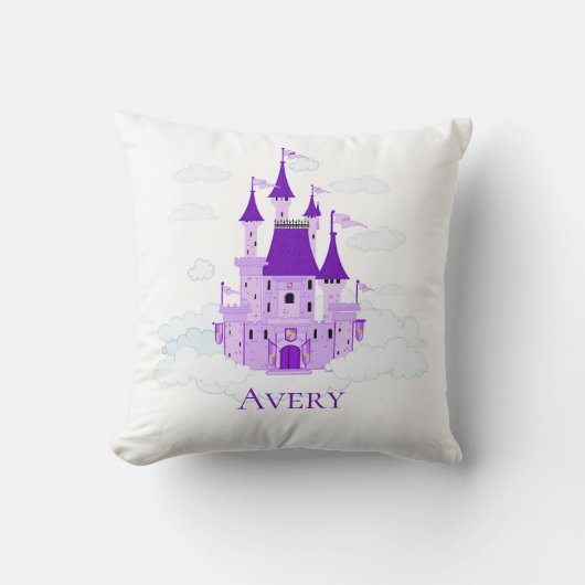Paarse prinses Castle Personalized Girly Kussen (Voorkant)