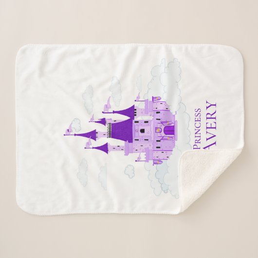Paarse prinses Castle Personalized Girly Sherpa Deken (Voorkant (horizontaal))