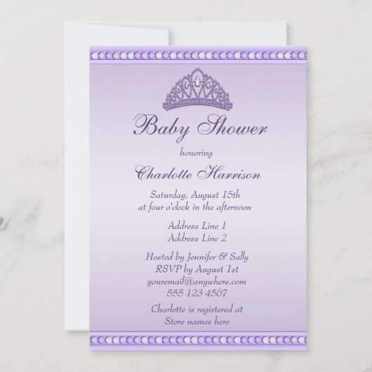 Paarse prinses Coach Girls Baby shower Kaart (Achterkant)