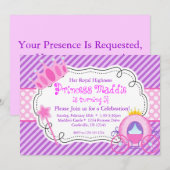 Paarse prinses Crown and Carriage Birthday Party Kaart (Voorkant / Achterkant)