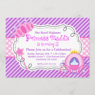 Paarse prinses Crown and Carriage Birthday Party Kaart