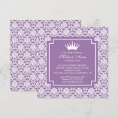 Paarse prinses Crown Birthday Party Invitation Kaart (Voorkant / Achterkant)