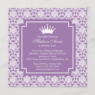 Paarse prinses Crown Birthday Party Invitation Kaart
