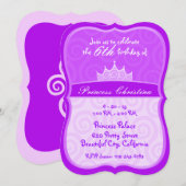 Paarse prinses Crown Spirals Birthday Kaart (Voorkant / Achterkant)