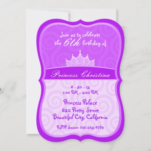 Paarse prinses Crown Spirals Birthday Kaart (Voorkant)