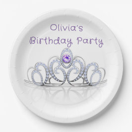 Paarse prinses Diamond Crown Birthday Party Papieren Bordje