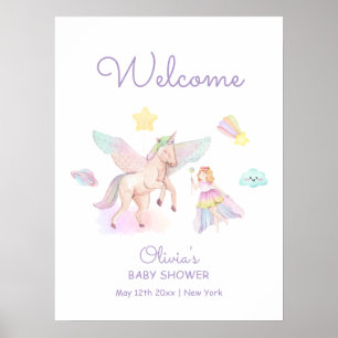 Paarse Prinses Eenhoorn Baby Shower Ontvangst Poster