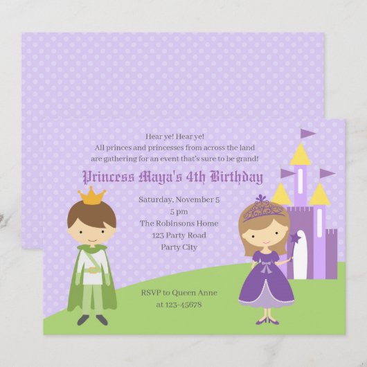 Paarse prinses en groene prins verjaardagsuitnodig kaart (Voorkant / Achterkant)