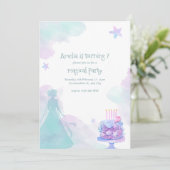 Paarse prinses meisje verjaardagsfeestje kaart (Staand voorkant)