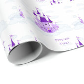 Paarse prinses. Persoonlijke naam Castle Girly Cadeaupapier (Rol Hoek)