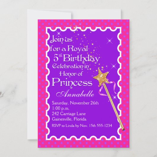 Paarse prinses PHOTO Birthday Invite Kaart (Voorkant)
