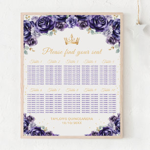 Paarse Prinses Quinceañera 10 Tafel Zitplaats Graf Poster