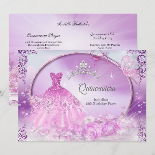 Paarse prinses Quinceanera Magical Dress Kaart (Voorkant / Achterkant)