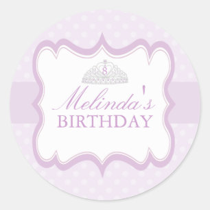 Paarse Prinses Tiara Meisjes Verjaardagssticker Ronde Sticker
