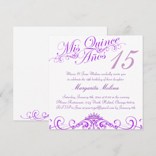 Paarse prinses Tiara Quinceanera Kaart (Voorkant / Achterkant)