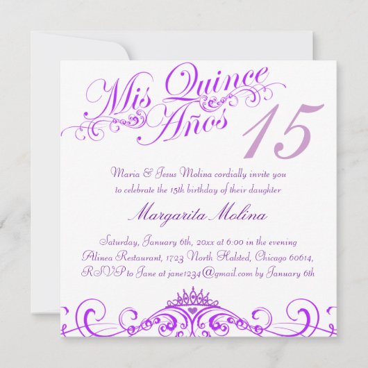 Paarse prinses Tiara Quinceanera Kaart (Voorkant)